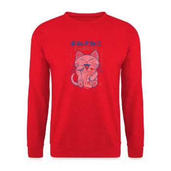 Maneki Neko Witzike Sake Katze - Unisex Pullover - Rot - Vorne - Alina (178cm) & Michal (187cm)