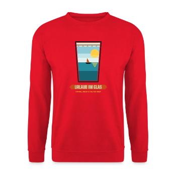 Urlaub im Glas – Strand & Meer - Unisex Pullover - Rot - Vorne - Alina (178cm) & Michal (187cm)