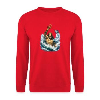 Neptun mit Merlin - Unisex Pullover - Rot - Vorne - Alina (178cm) & Michal (187cm)