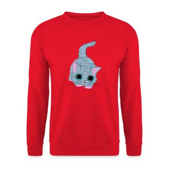 Graues Kätzchen mit Neonaugen - Unisex Pullover - Rot - Vorne - Alina (178cm) & Michal (187cm)