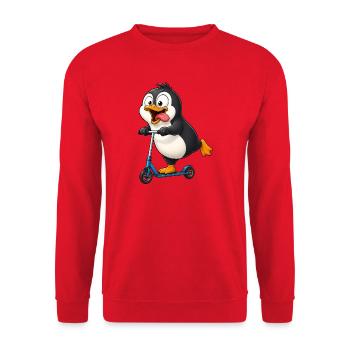 Dessin animé mignon du Pingouin sur le scooter - Sweat-shirt Unisexe - rouge - Devant - Alina (178cm) & Michal (187cm)