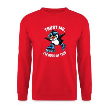 Cool Penguin Inline Skater Comic Saying - Unisex Sweatshirt - red - Front - Alina (178cm) & Michal (187cm)