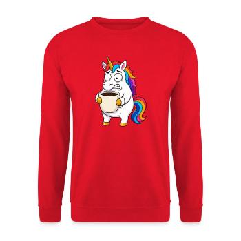 Funny Unicorn Coffee Overload - Unisex Sweatshirt - red - Front - Alina (178cm) & Michal (187cm)