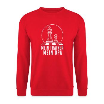 Mein Trainer mein Opa – Schach König & Bauer Art - Unisex Pullover - Rot - Vorne - Alina (178cm) & Michal (187cm)