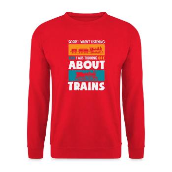 Je n’écoutais pas, je pensais aux trains - Sweat-shirt Unisexe - rouge - Devant - Alina (178cm) & Michal (187cm)