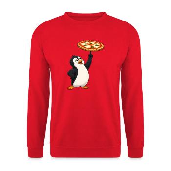 Pinguin Pizza Margherita Lustiger Cartoon - Unisex Pullover - Rot - Vorne - Alina (178cm) & Michal (187cm)