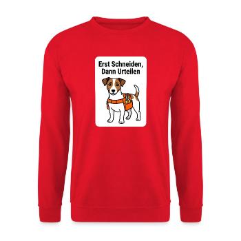 Erst Schneiden Dann Urteilen Gärtner Shirt - Unisex Pullover - Rot - Vorne - Alina (178cm) & Michal (187cm)