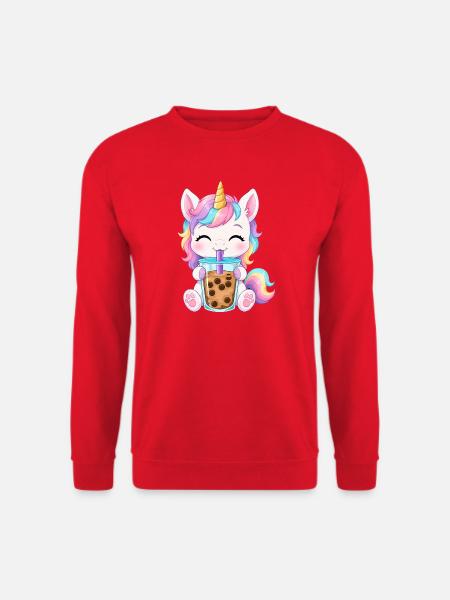 Niedlicher Einhorn mit Bubble Tea - Unisex Pullover - Rot