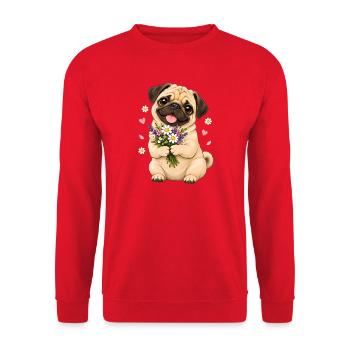 Mops Hund süßer Mops niedlicher Mops - Unisex Pullover - Rot - Vorne - Alina (178cm) & Michal (187cm)