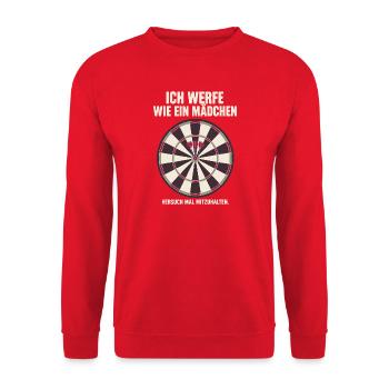 Ich werfe wie ein Mädchen Versuch mal mitzuhalten - Unisex Pullover - Rot - Vorne - Alina (178cm) & Michal (187cm)