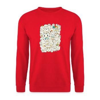Gesichter auf und über Gesichter - Unisex Pullover - Rot - Vorne - Alina (178cm) & Michal (187cm)