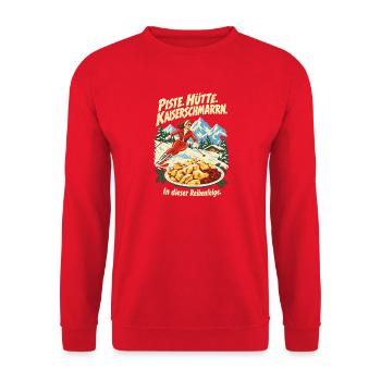 Piste Hütte Kaiserschmarrn Ski - Unisex Pullover - Rot - Vorne - Alina (178cm) & Michal (187cm)