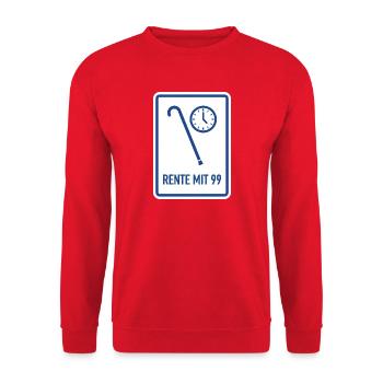 Rente mit 99 Satire Schild - Unisex Pullover - Rot - Vorne - Alina (178cm) & Michal (187cm)