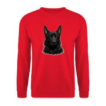 Schwarzer Schäferhund Kopfdesign - Unisex Pullover - Rot - Vorne - Alina (178cm) & Michal (187cm)