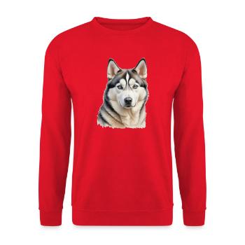 Blauer Augen Husky Kopf Illustration - Unisex Pullover - Rot - Vorne - Alina (178cm) & Michal (187cm)