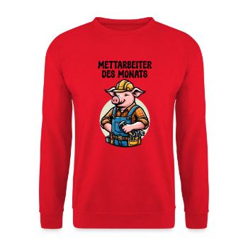 WORKER OF THE MONTH PIG EMPLOYEE WORK - Unisex Sweatshirt - red - Front - Alina (178cm) & Michal (187cm)