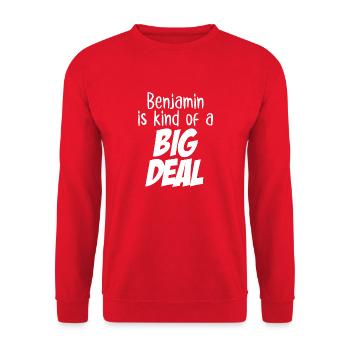 Benjamin ist irgendwie eine große Sache - Unisex Pullover - Rot - Vorne - Alina (178cm) & Michal (187cm)