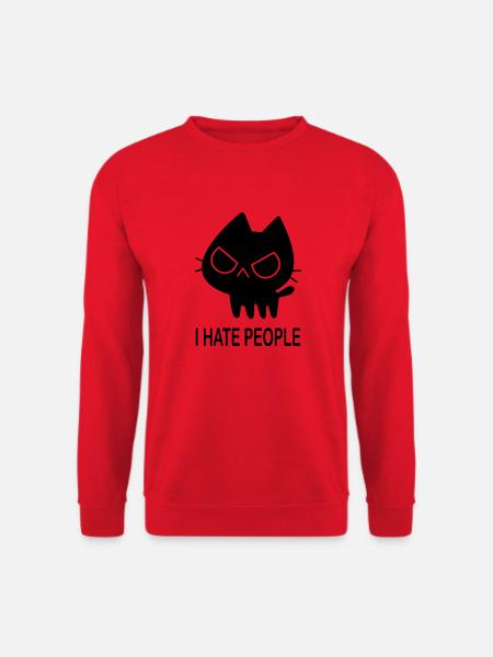 Katze lustiger Spruch I Hate People - Unisex Pullover - Rot