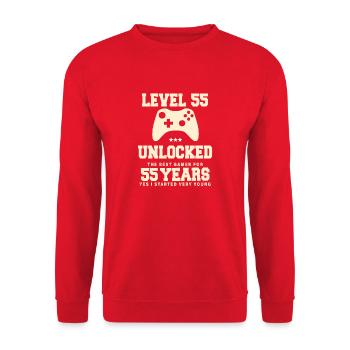 Level 55 Vintage Retro Vintage Birthday - Unisex Sweatshirt - red - Front - Alina (178cm) & Michal (187cm)
