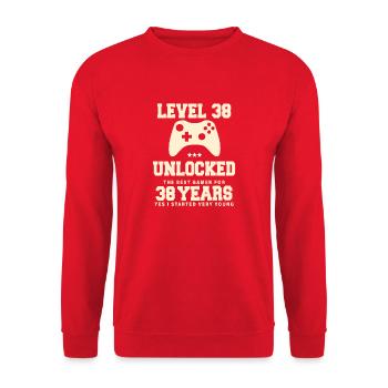 Level 38 Vintage Anniversaire Vintage Rétro - Sweat-shirt Unisexe - rouge - Devant - Alina (178cm) & Michal (187cm)