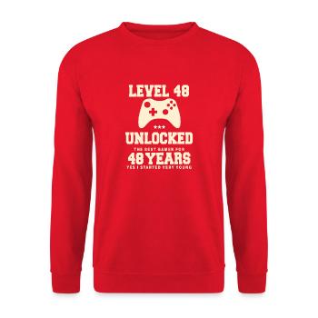 Level 48 Vintage Retro Vintage Birthday - Unisex Sweatshirt - red - Front - Alina (178cm) & Michal (187cm)