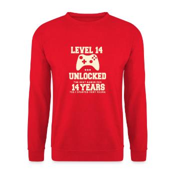 Level 14 Vintage Retro Anniversary - Unisex Sweatshirt - red - Front - Alina (178cm) & Michal (187cm)