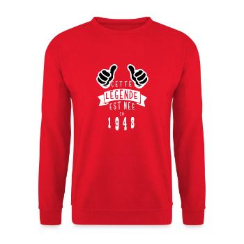 Legend 1948 Authentischer 1948 Vintage Bursdag - Unisex Pullover - Rot - Vorne - Alina (178cm) & Michal (187cm)