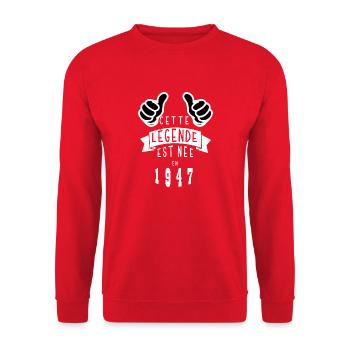 Légende 1947 Authentic 1947 Vintage Bursdag - Sweat-shirt Unisexe - rouge - Devant - Alina (178cm) & Michal (187cm)