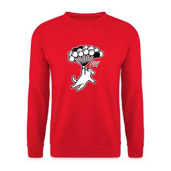 Dog flying away with balloons - Fly Design - Unisex Sweatshirt - red - Front - Alina (178cm) & Michal (187cm)