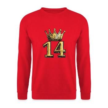 14 Zahl Krone - Unisex Pullover - Rot - Vorne - Alina (178cm) & Michal (187cm)