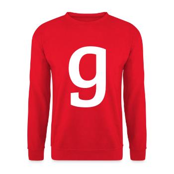 Buchstabe g "g" weiß - Unisex Pullover - Rot - Vorne - Alina (178cm) & Michal (187cm)