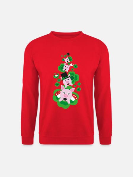 Silvester mit Klee und Glücksschweinen. - Unisex Pullover - Rot