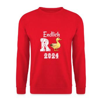 Rente 2024 mit Ente Rentner Ruhestand | R Ente - Unisex Pullover - Rot - Vorne - Alina (178cm) & Michal (187cm)