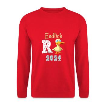 Rente 2024 mit Ente Rentner Ruhestand | R Ente - Unisex Pullover - Rot - Vorne - Alina (178cm) & Michal (187cm)