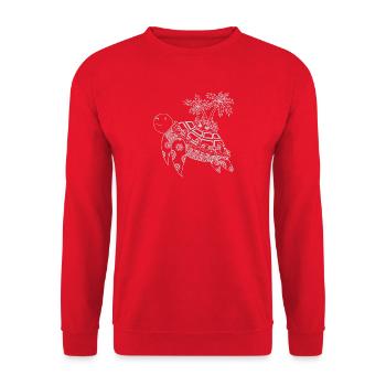 Schildkröte mit Insel auf dem Rücken - grau - Unisex Pullover - Rot - Vorne - Alina (178cm) & Michal (187cm)
