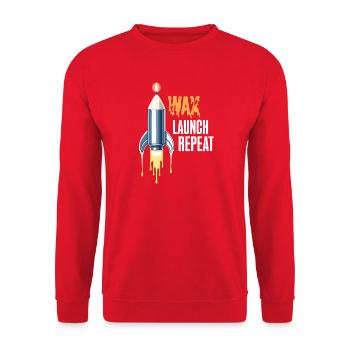 WAX Launch Repeat – Lustiges Raketen-Kerzen-Design - Unisex Pullover - Rot - Vorne - Alina (178cm) & Michal (187cm)