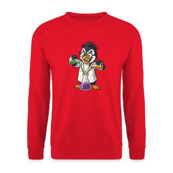 Crazy Professor Penguin Chemistry Nerd Experiment - Sweat-shirt Unisexe - rouge - Devant - Alina (178cm) & Michal (187cm)