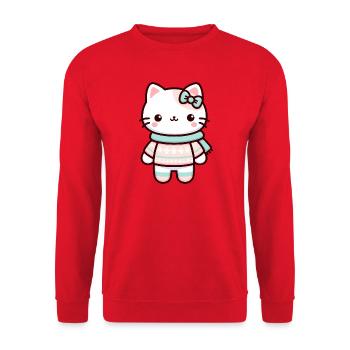 Niedliche Winterkatze Illustration - Unisex Pullover - Rot - Vorne - Alina (178cm) & Michal (187cm)