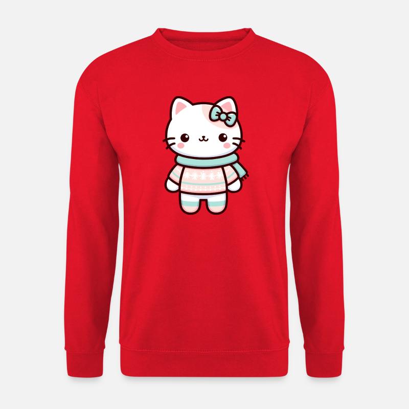 Niedliche Winterkatze Illustration - Unisex Pullover - Rot