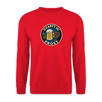 O'zapft Is! Bier und Brezel Design - Unisex Pullover - Rot - Vorne - Alina (178cm) & Michal (187cm)