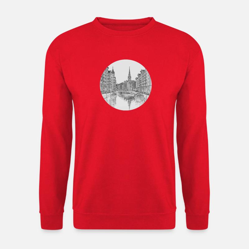 Hamburger Speicherstadt – Klassische Bleistiftzeic - Unisex Pullover - Rot