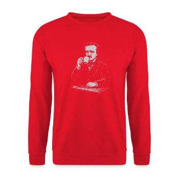 Vintage Barista Portrait with Cup - Unisex Sweatshirt - red - Front - Alina (178cm) & Michal (187cm)