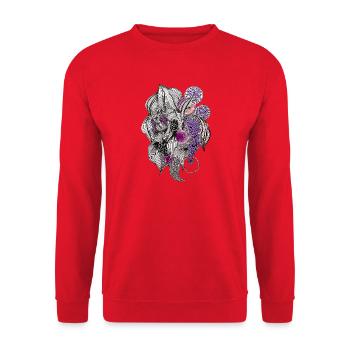 Blumen Zentangle in Lila - Unisex Pullover - Rot - Vorne - Alina (178cm) & Michal (187cm)