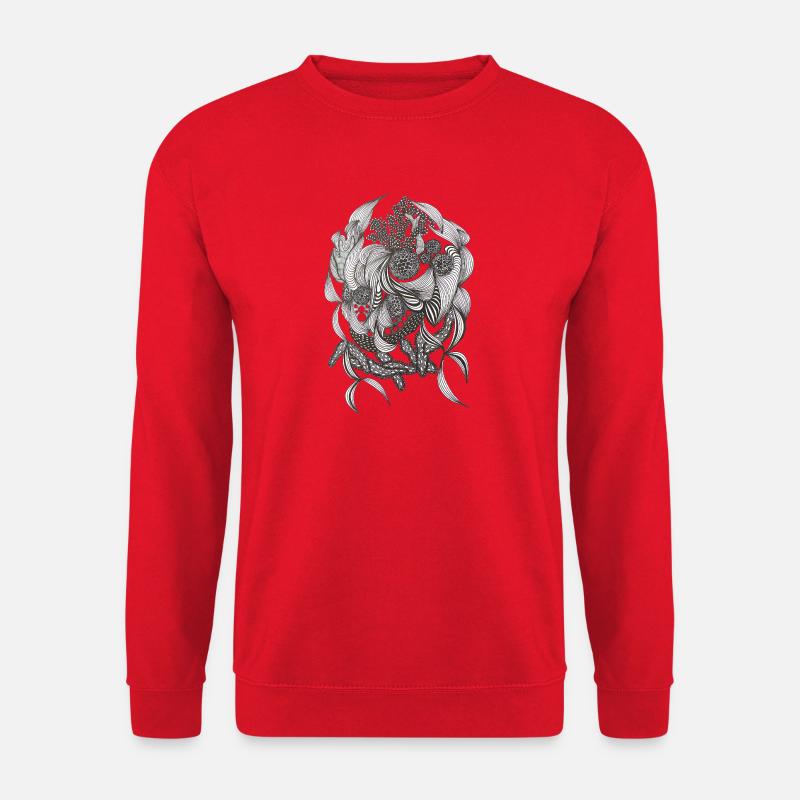 Schwarzweiß Flora Muster - Unisex Pullover - Rot