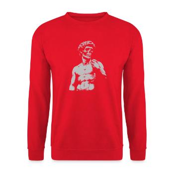 David Michelangelo mit Totenkopfmaske Noir-Porträt - Unisex Pullover - Rot - Vorne - Alina (178cm) & Michal (187cm)