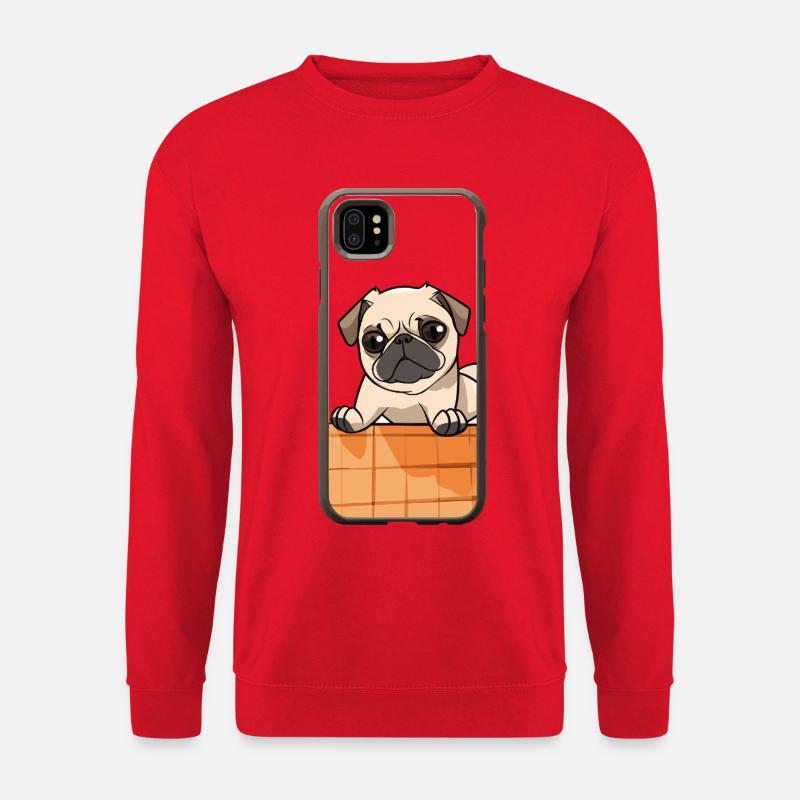 Mops am Rand – niedlicher Blick - Unisex Pullover - Rot