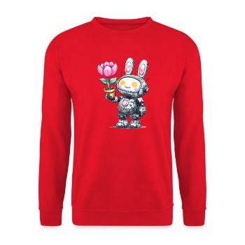 Robo-Bunny with Flower - Unisex Sweatshirt - red - Front - Alina (178cm) & Michal (187cm)