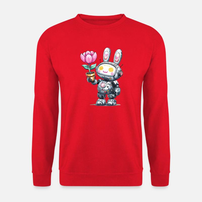 Robo-Bunny mit Blume - Unisex Pullover - Rot