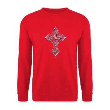Iridescent Gothic Cross Templar Flair - Unisex Sweatshirt - red - Front - Alina (178cm) & Michal (187cm)