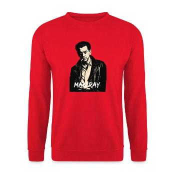 Man Ray Rebellenporträt in Leder - Unisex Pullover - Rot - Vorne - Alina (178cm) & Michal (187cm)